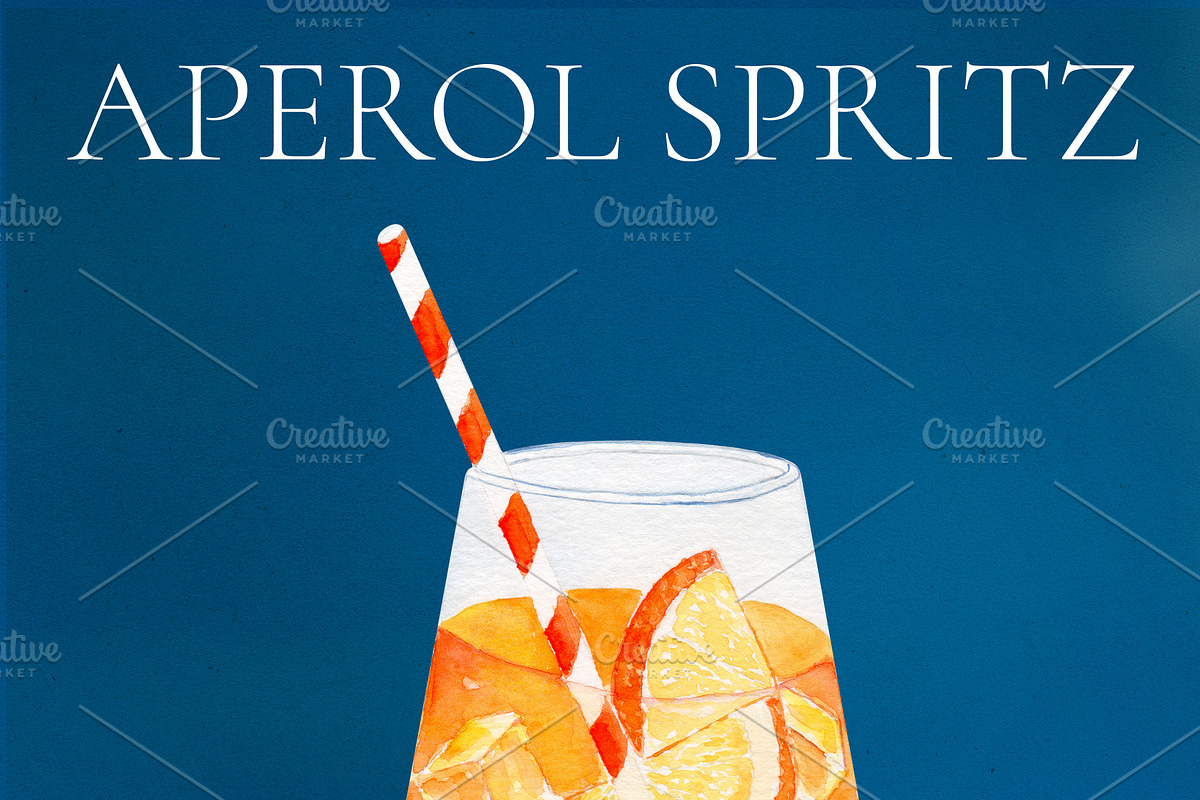 Aperol Spritz Watercolor Cocktail, a Food Illustration by Olexandra Mur (Photo 2 of 4)