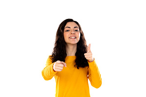 Adorable Teenage Girl With Yellow Sweater