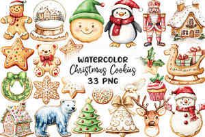 Watercolor Christmas Cookies Clipart, an Illustration by CraftArtStudio