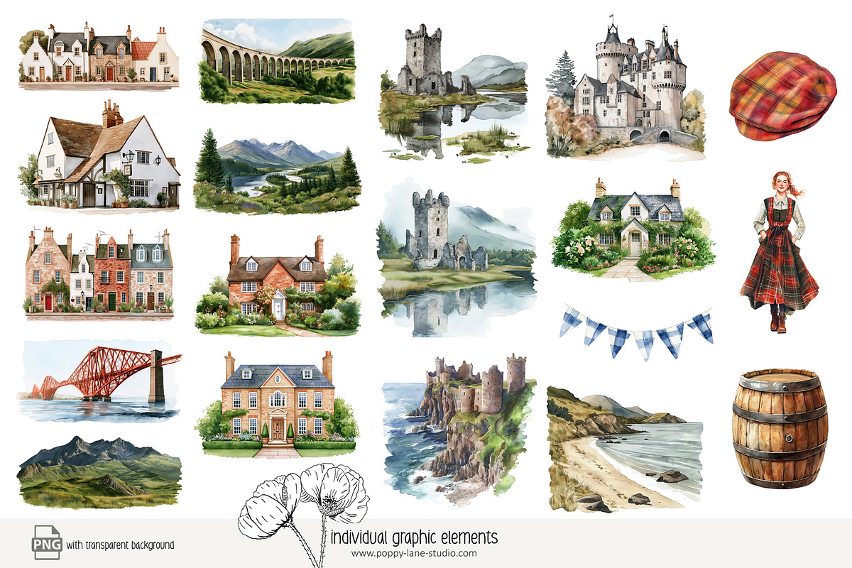 100 watercolour Scotland clip art, a Person Illustration by Poppy Lane Studio (Photo 5 of 10)