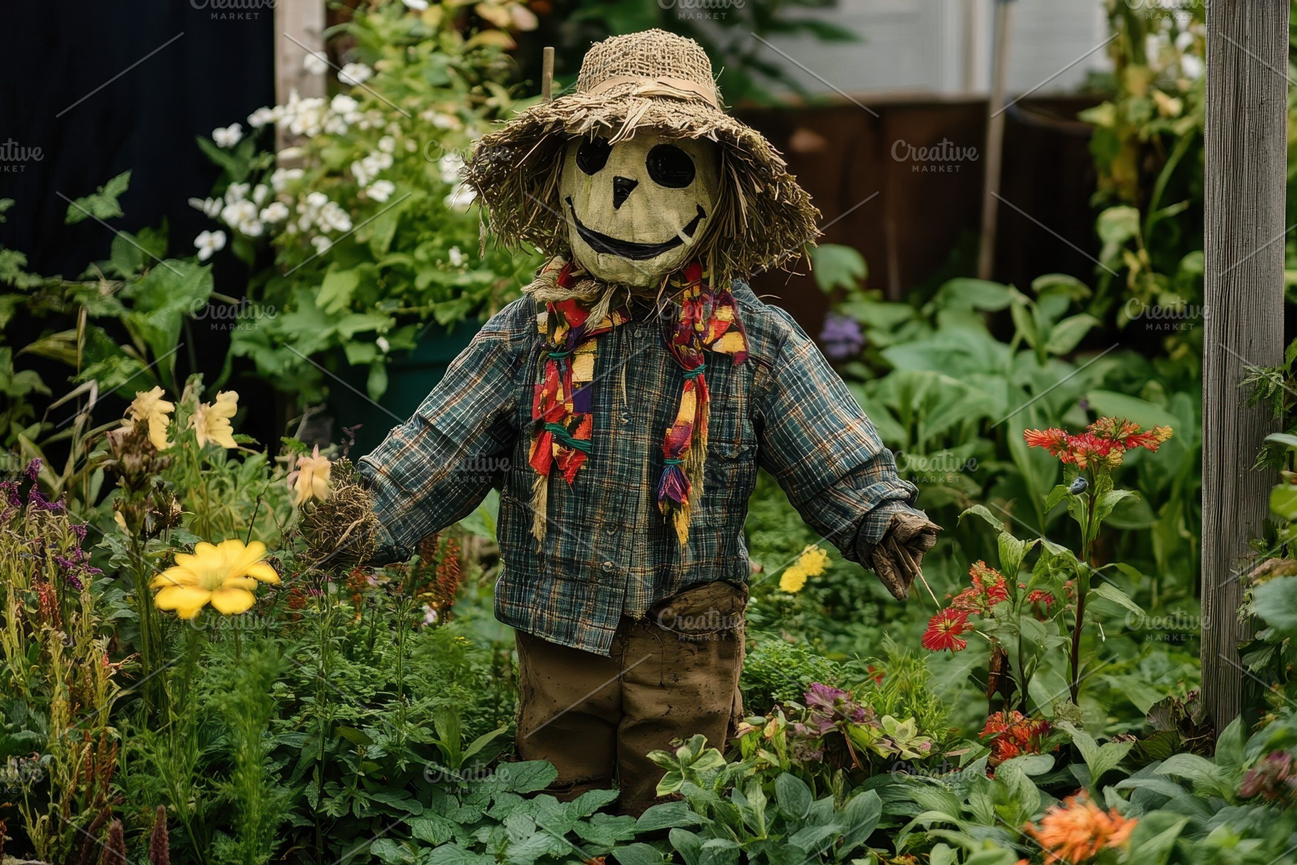 Scarecrow stands guard in vibrant ga, a Photo by Iftikhar Alam