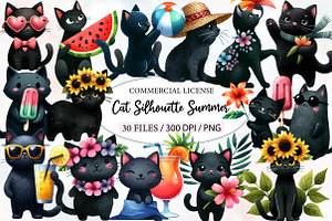 Cat Silhouette Summer Clipart, an Illustration by Designworld