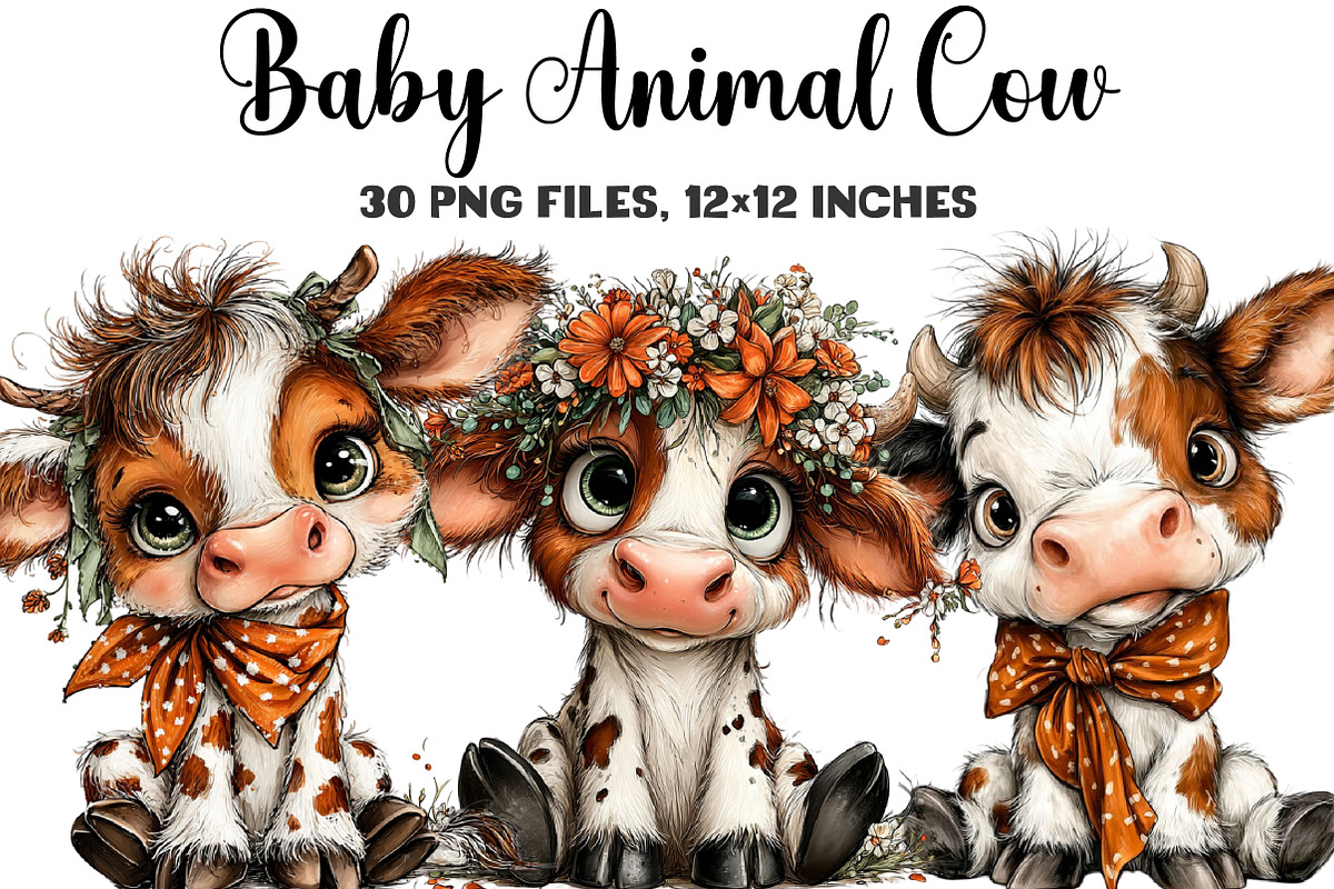 Baby Animal Cow Clipart, an Illustration by DreamArtGraphic (Photo 1 of 5)