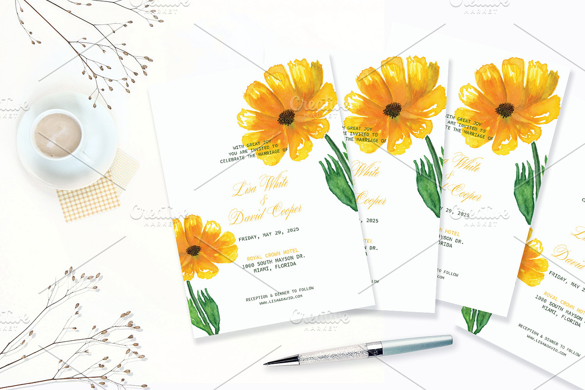 Sunflower Watercolor Wedding Invite, an Invitation Template by Love Design (Photo 6 of 7)