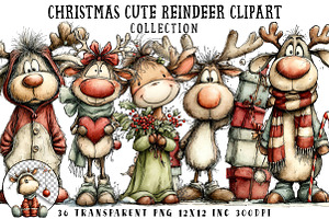 Christmas Cute Reindeer Clipart, an Illustration by OK Design