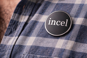 a man wearing an incel pin, generative AI, a Photo by Nito