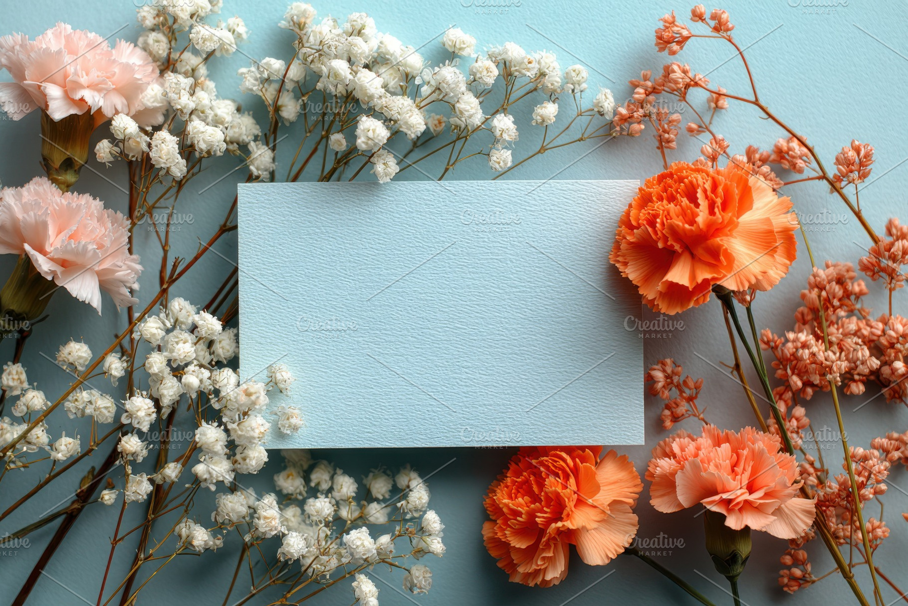 Pastel Carnations Baby's Breath Blan, a Photo by Pixeness Studio
