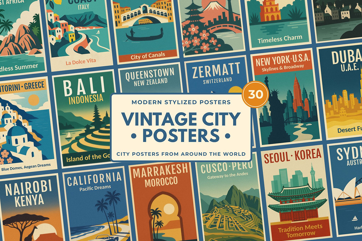 30 Travel City Prints, a Background Graphic by NassyArt (Photo 1 of 14)