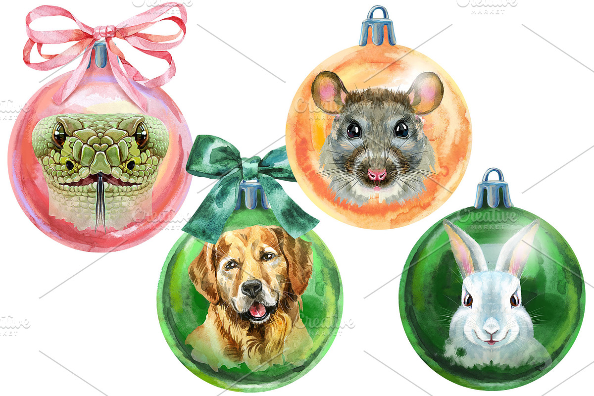 Christmas baubles with animals, an Animal Illustration by Watercolor fantasy (Photo 2 of 4)