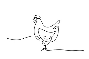 Chicken Logo. Continuous One Line