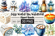Cozy Winter Spa Watercolor Clipart, an Illustration by Black Bird Studio (Thumbnail 1 of 6)