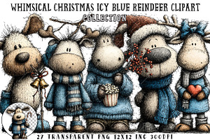 Whimsical Christmas Blue Reindeer, an Illustration by OK Design