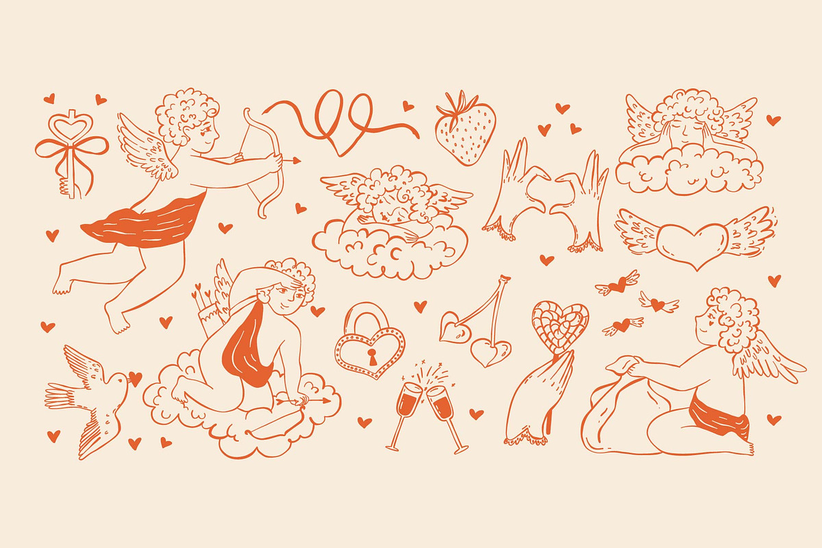 Valentine's Clipart: cupids & heart, a Seasonal Illustration by Elliko shop (Photo 3 of 7)