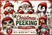 Christmas Peeking Clipart Bundle, a Seasonal Illustration by CreationArt (Thumbnail 4 of 6)