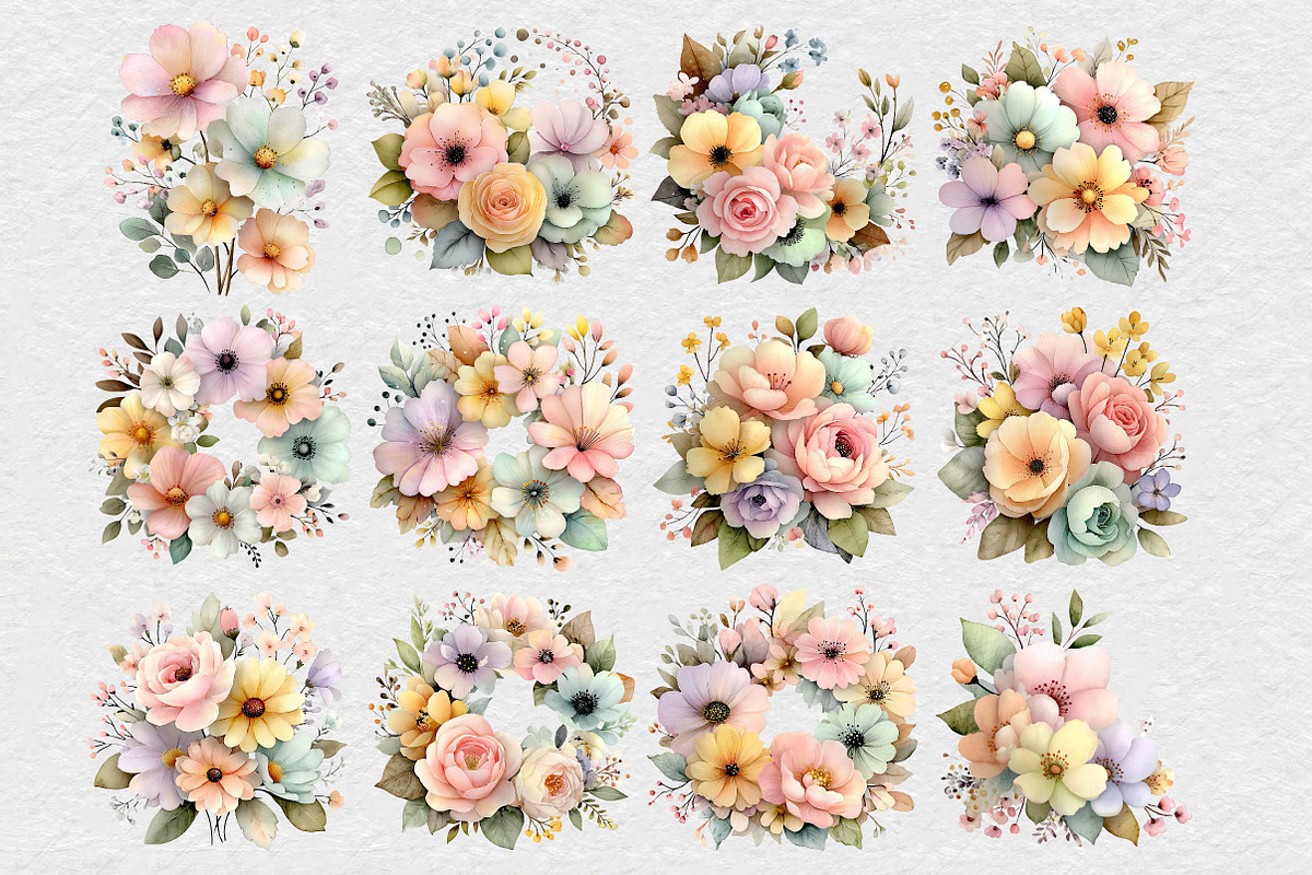 Watercolor Pastel Floral Clipart, an Illustration by DreamCafeArt (Photo 4 of 6)