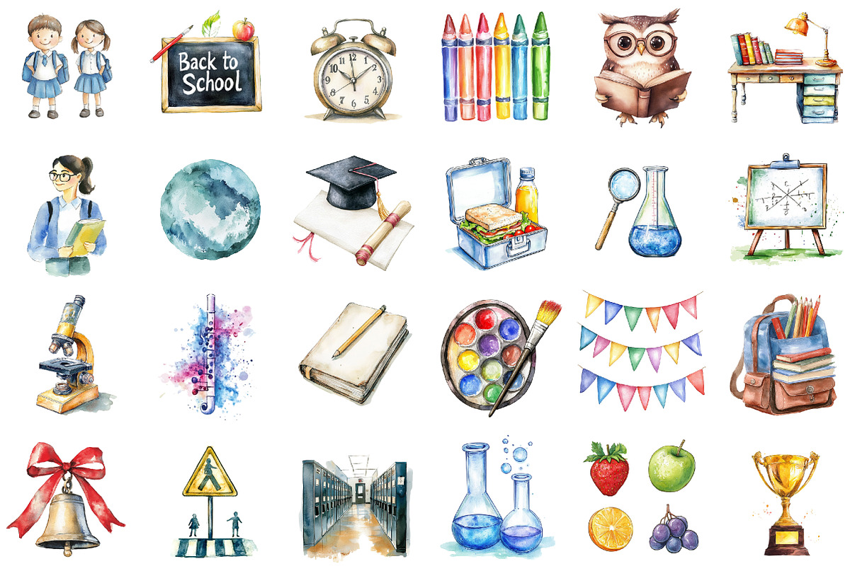 Watercolor School Clipart, an Illustration by Sublimation Artist (Photo 2 of 6)
