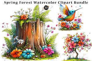 Spring Forest Watercolor Clipart, a Seasonal Illustration by CreationArt
