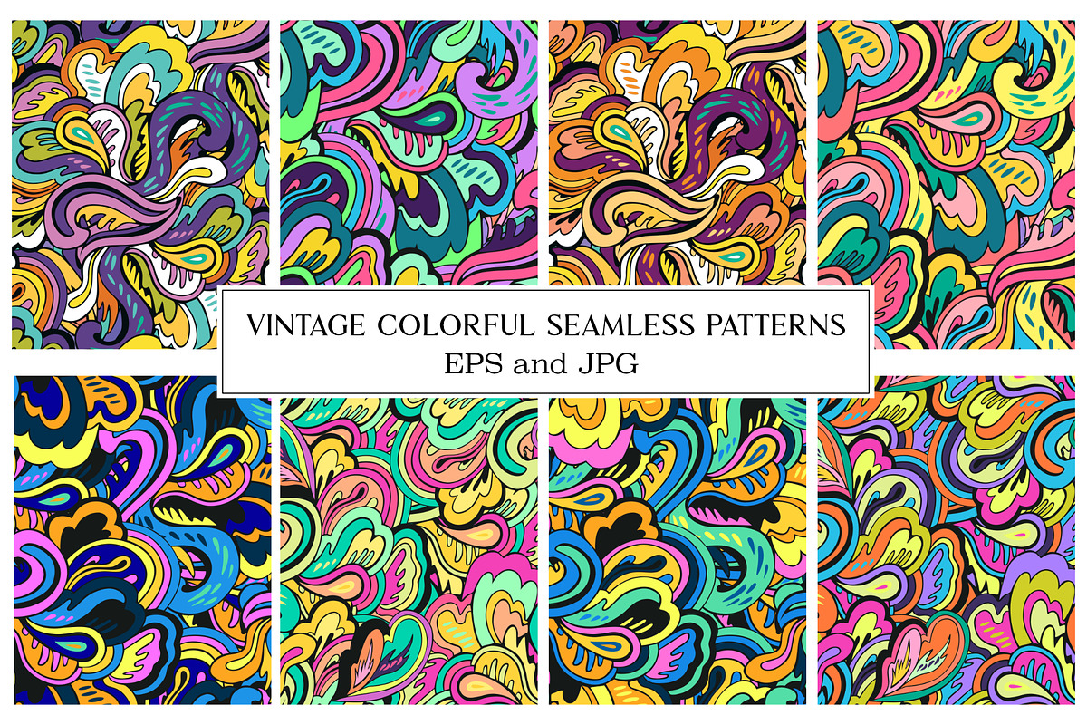 Vintage colorful seamless patterns, a Pattern Graphic by Robusta (Photo 1 of 4)
