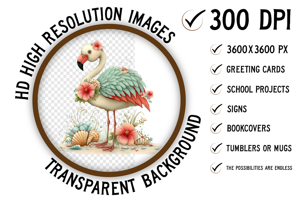 Whimsical Summer Flamingo Clipart, an Illustration by Craft Nest (Photo 2 of 11)