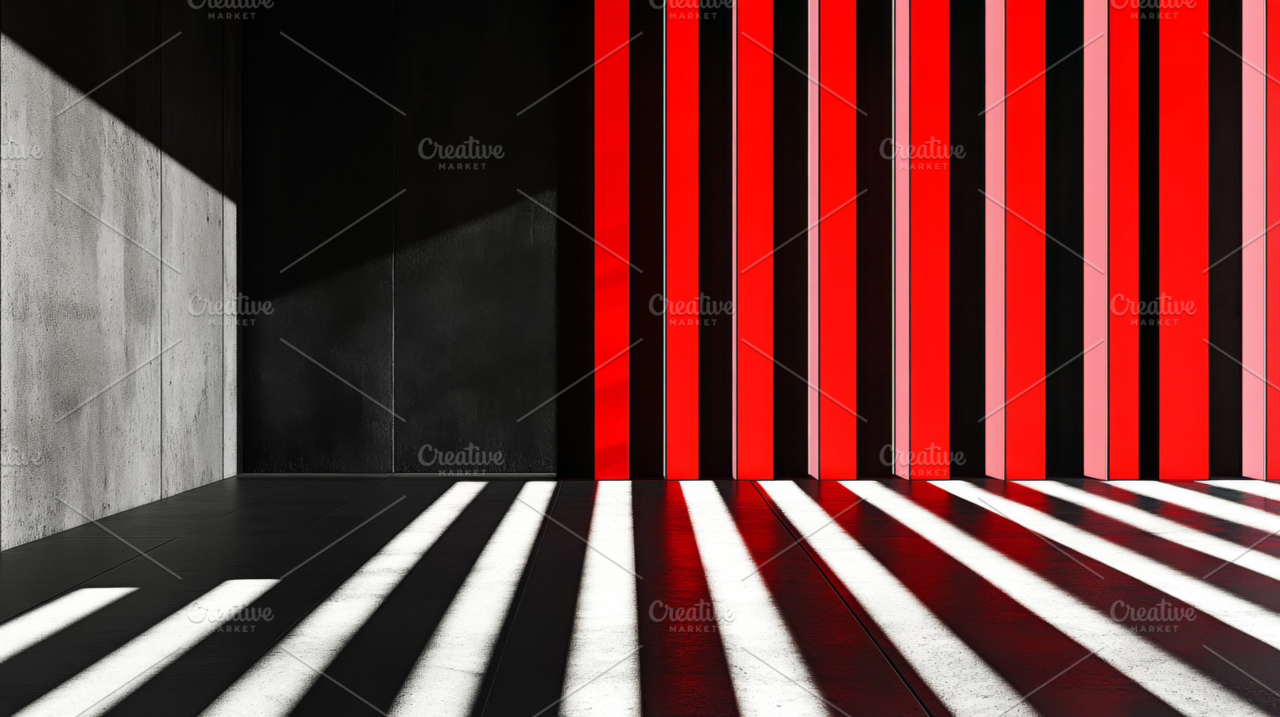 Dramatic Architectural Shadows with Red and Black Columns, an Abstract Photo by Natalia Klenova's Shop