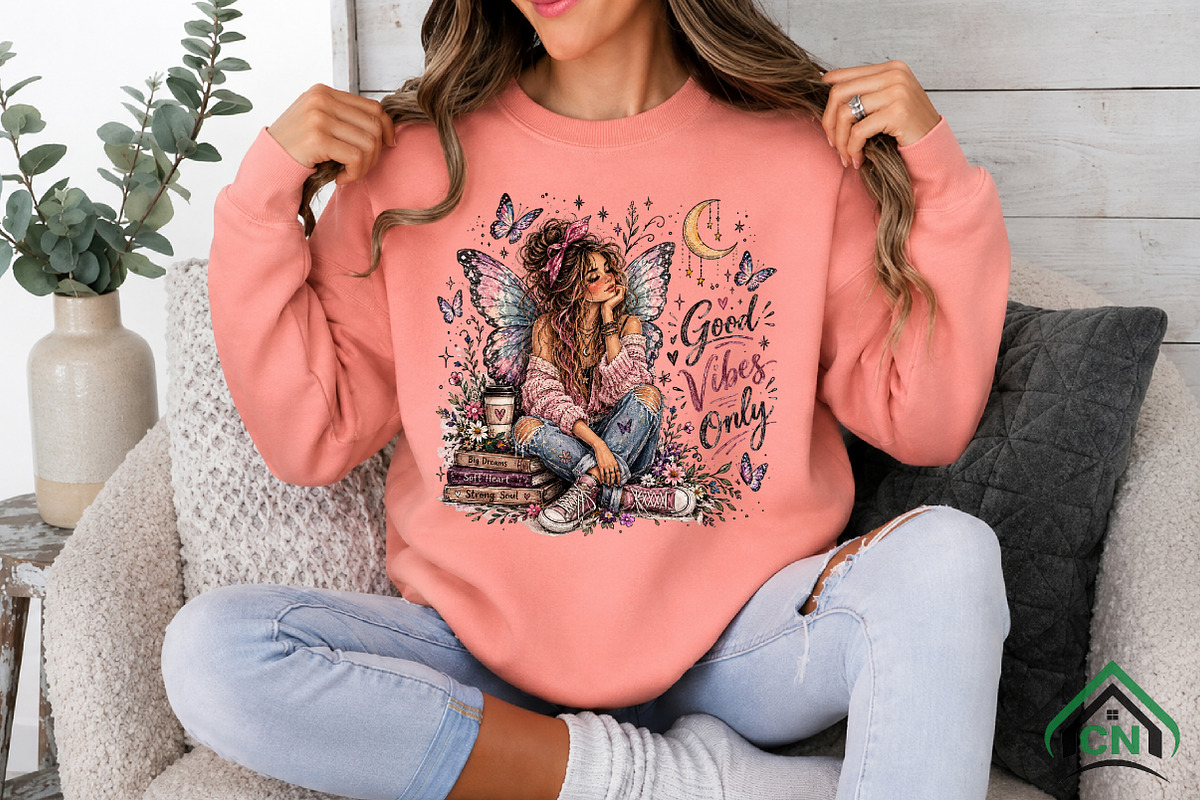 Good Vibes Only Butterfly Girl PNG, a Seasonal Illustration by Craft Nest (Photo 2 of 6)