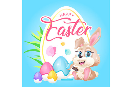 Cute Easter rabbit kawaii character, a Card Template by The img
