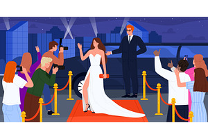 Celebrity Arrives In Limousine On, an Illustration by Flashvector