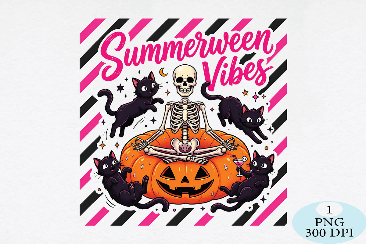 Summerween Vibes Skeleton Cat PNG, a Seasonal Illustration by Daily.Designs (Photo 1 of 5)