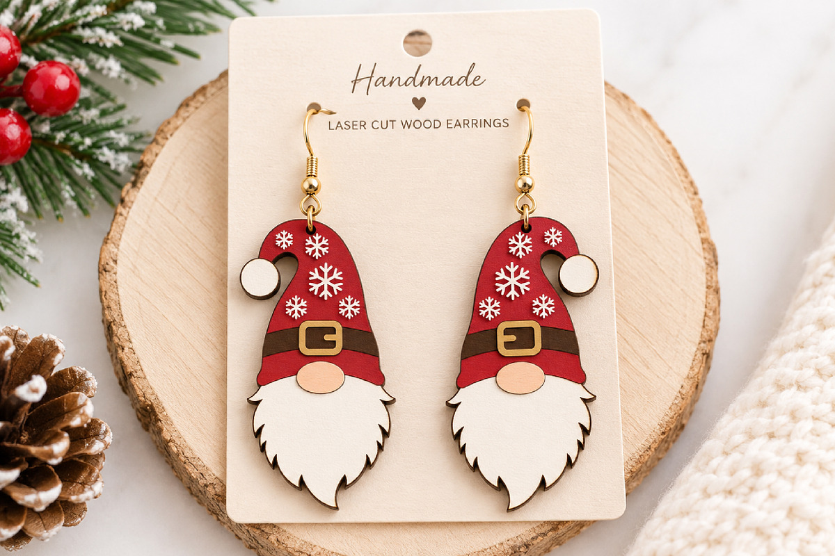 Gnome Christmas Earrings Laser Cut, a Seasonal Illustration by Canvas Craft (Photo 2 of 6)