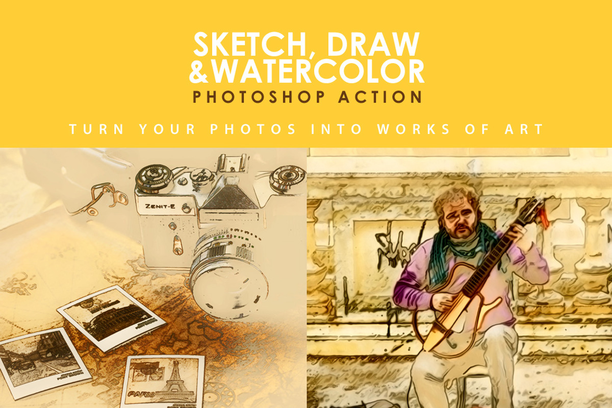 Sketch Draw Watercolour PS Action
