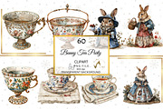 Watercolor Bunny Tea Party Clipart, an Illustration by NiiiNArt (Thumbnail 5 of 10)