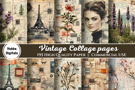 195 Vintage Collage Pages, an Illustration by HubbaDigitals