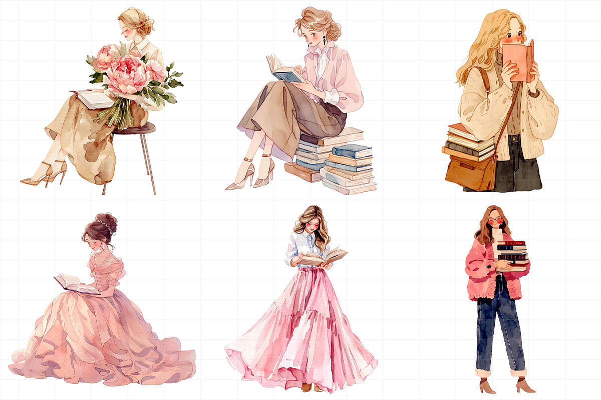 Blush Book Lover Clipart Bundle, an Illustration by Daily.Designs (Photo 3 of 7)