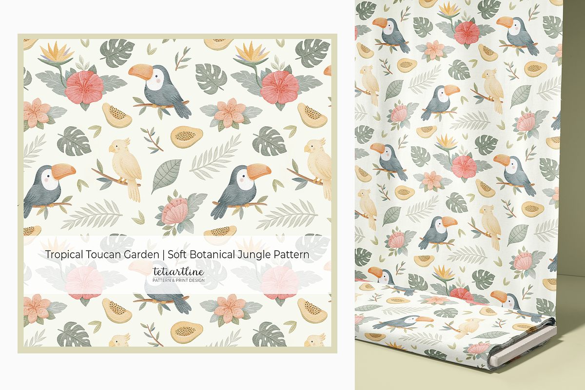 Tropical Toucan Seamless Pattern, a Pattern Graphic by tetiartline (Photo 1 of 3)