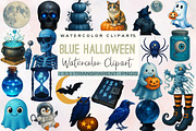 Blue Halloween Watercolor Clipart, an Illustration by SVGArt (Thumbnail 1 of 8)