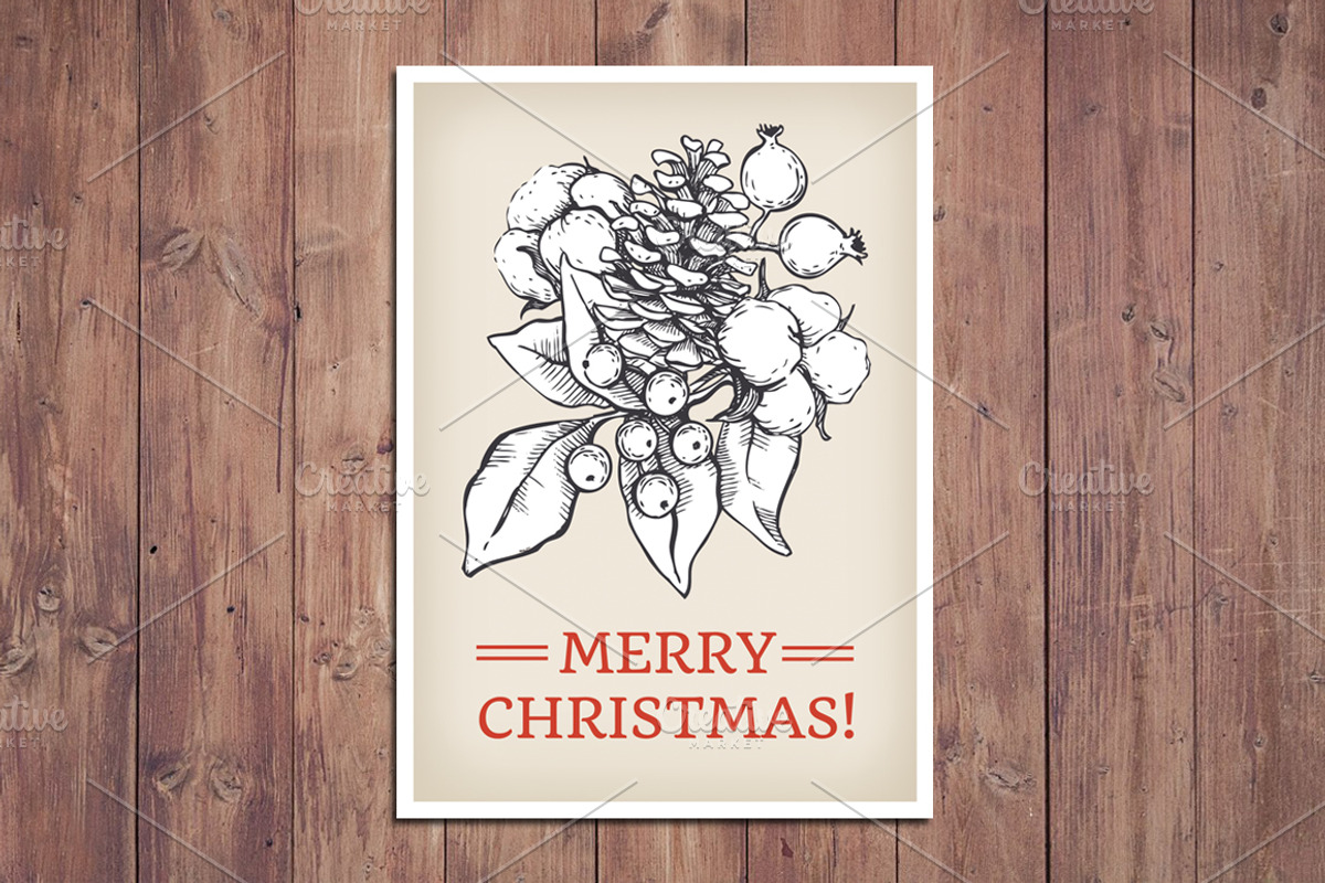 Vintage Christmas Cards. Hand Drawn, a Templates & Theme by Epine (Photo 2 of 3)