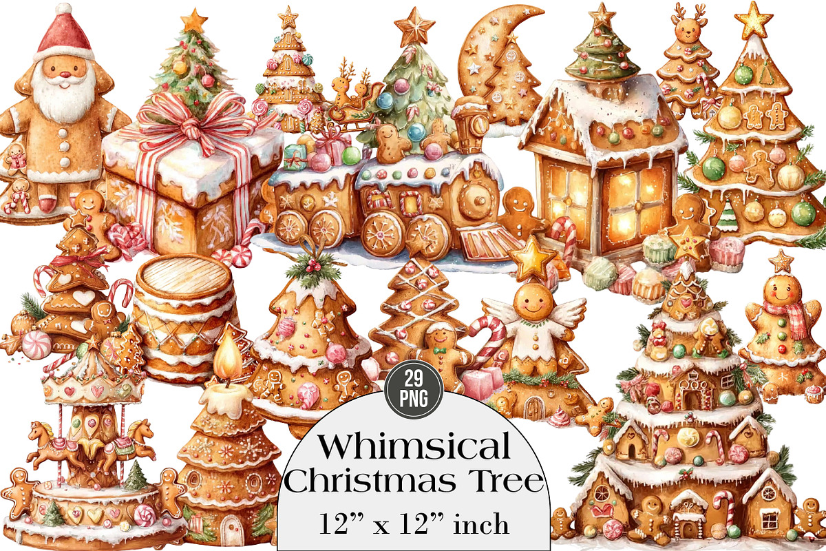Whimsical Christmas Tree Clipart, an Illustration by DreamArtGraphic (Photo 1 of 5)