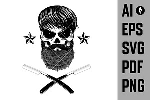 Skull With Beard And Two Blades