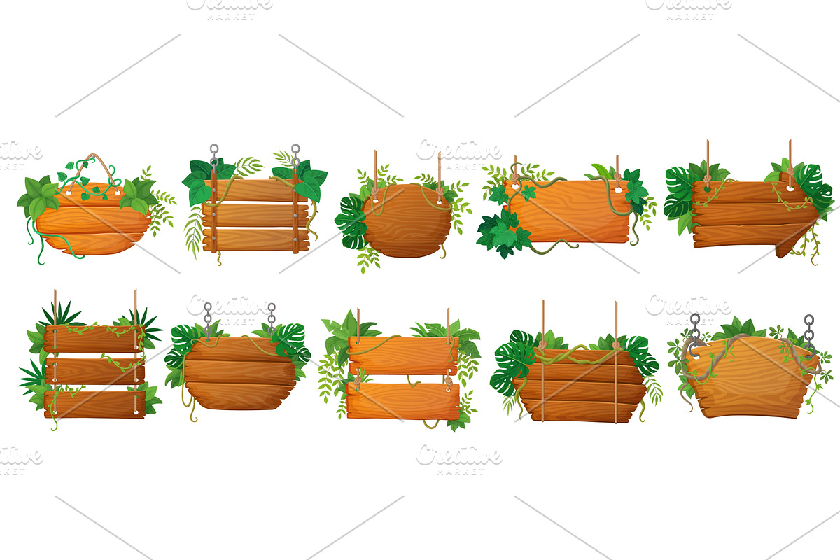 Wooden signboards with jungle lianas, an Object Illustration by Buch&Bee