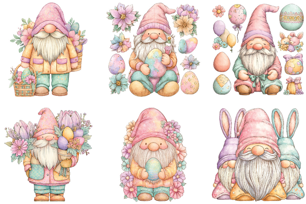 Watercolor Easter Gnome Clipart, an Illustration by CraftArtStudio (Photo 5 of 6)
