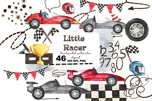 Watercolor Clipart Race Cars