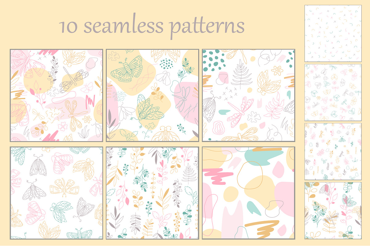 Moths and Dragonflies set & patterns, a Background Graphic by Svetlana Avv (Photo 3 of 7)