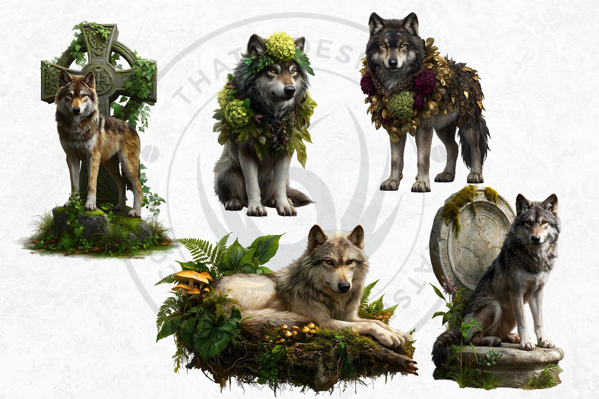 Watercolor Mystic Wolves Clipart Set, an Animal Illustration by ThatsDesignArt (Photo 4 of 15)