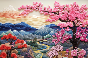 Embroidery Floral Landscape