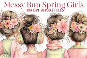 Messy Bun Spring Girls Clipart, an Illustration by Designworld (Thumbnail 1 of 8)