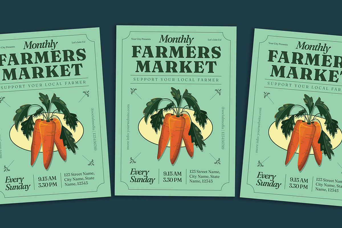 Vintage Farmers Market Flyer, a Flyer Template by Gumico Studio. (Photo 3 of 3)