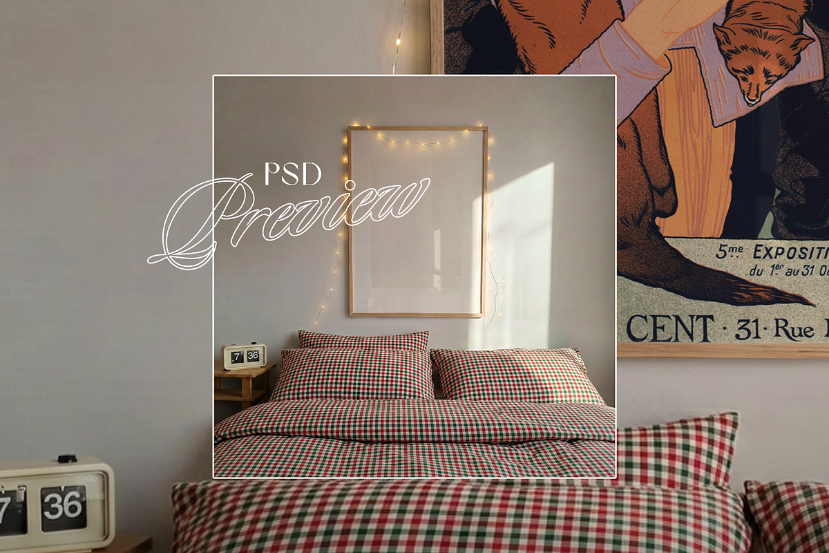 DIN A Festive Bedroom Mockup (PSD), a Household Mockup by WasMockups (Photo 4 of 6)