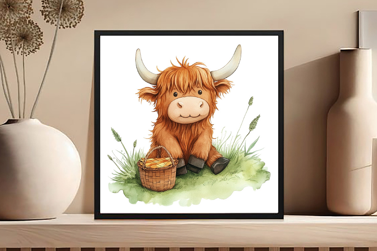 Summer Highland cow clipart Set, an Illustration by DreamCafeArt (Photo 4 of 5)
