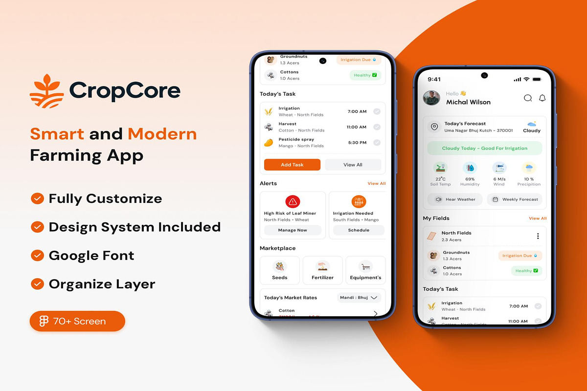 CropCore Smart Farming App UI Kit, an UI Kit Template by Creative Perspective (Photo 1 of 8)