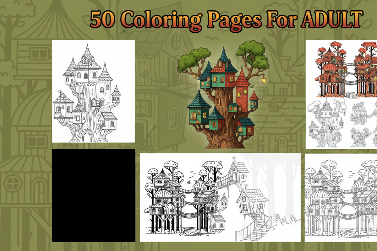 50 Treehouse Coloring Pages, an Illustration by Amazin_art (Photo 3 of 3)